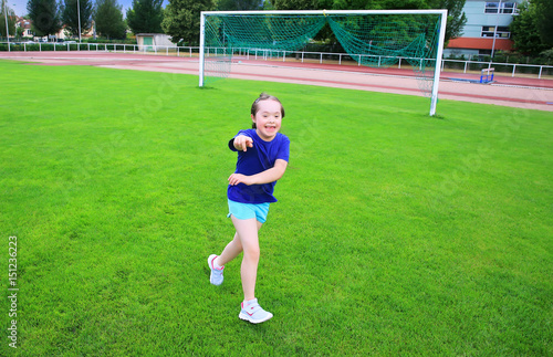 Little girl have fun on the stadium © denys_kuvaiev