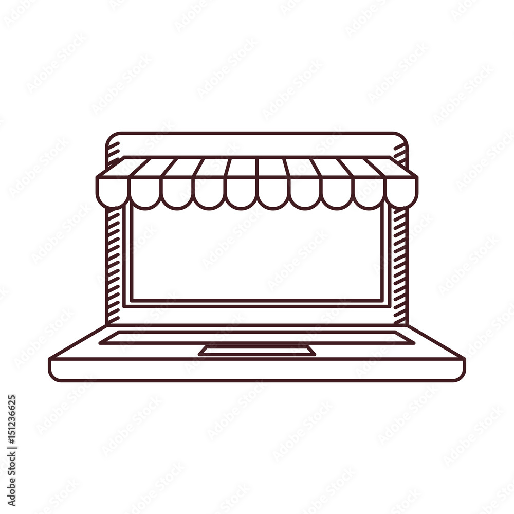 monochrome silhouette of laptop computer online store vector illustration monochrome silhouette of laptop computer online store vector illustration