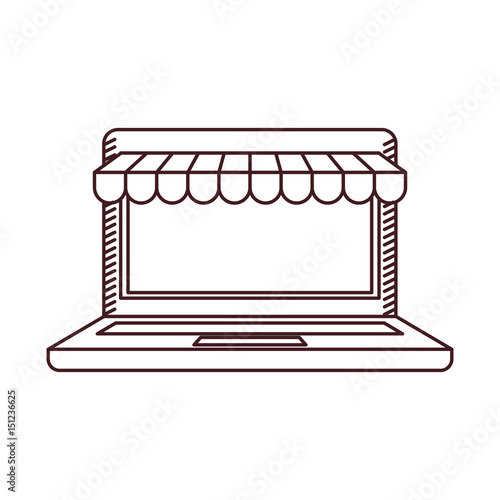 monochrome silhouette of laptop computer online store vector illustration