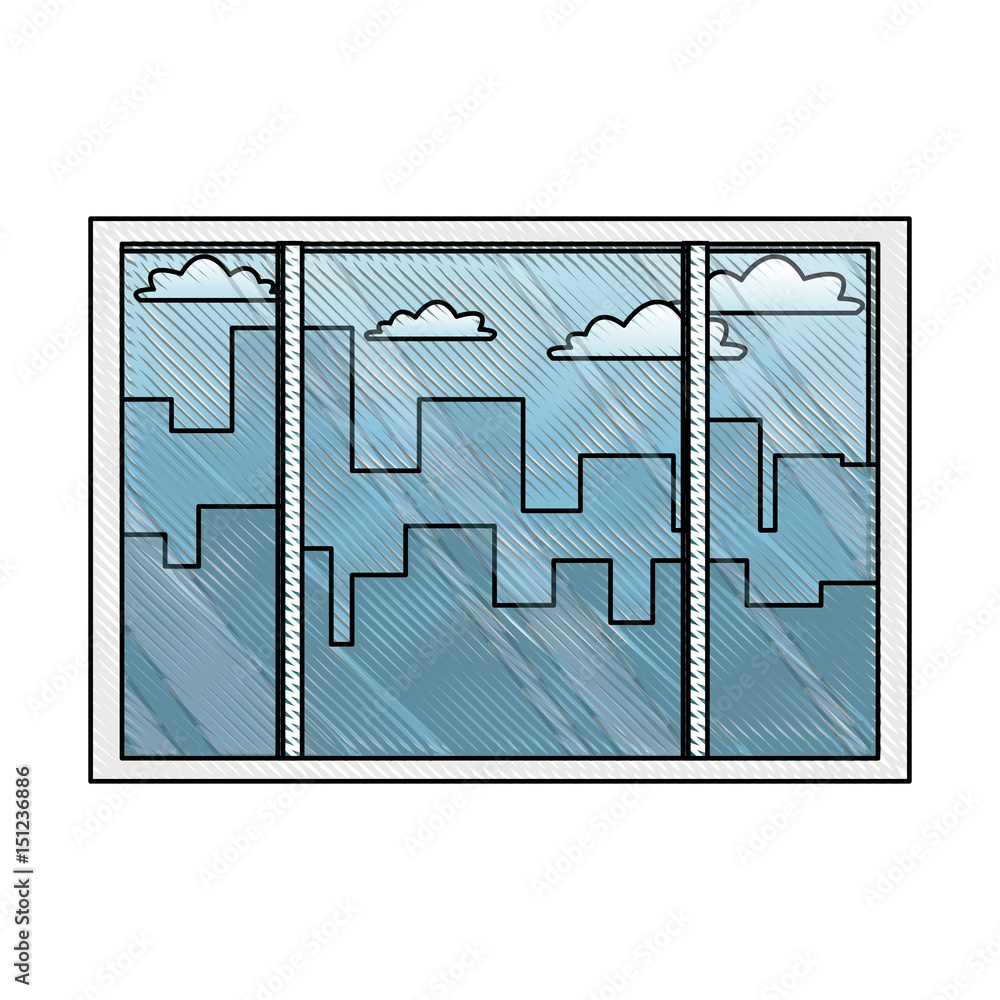 window-interior-building-urban-view-drawing-vector-illustration-stock