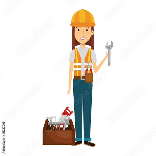 construction worker woman avatar character vector illustration design