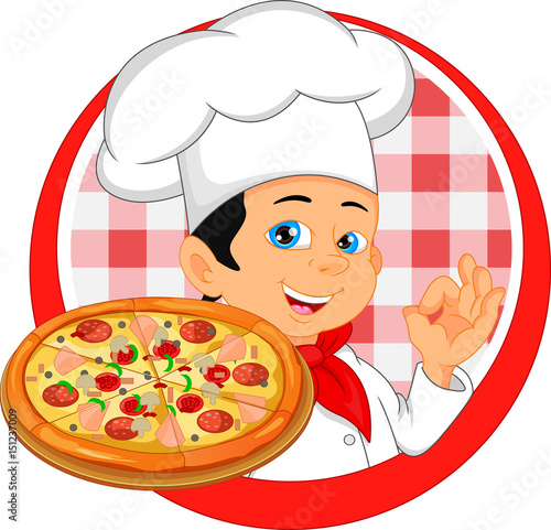 boy chef cartoon with pizza