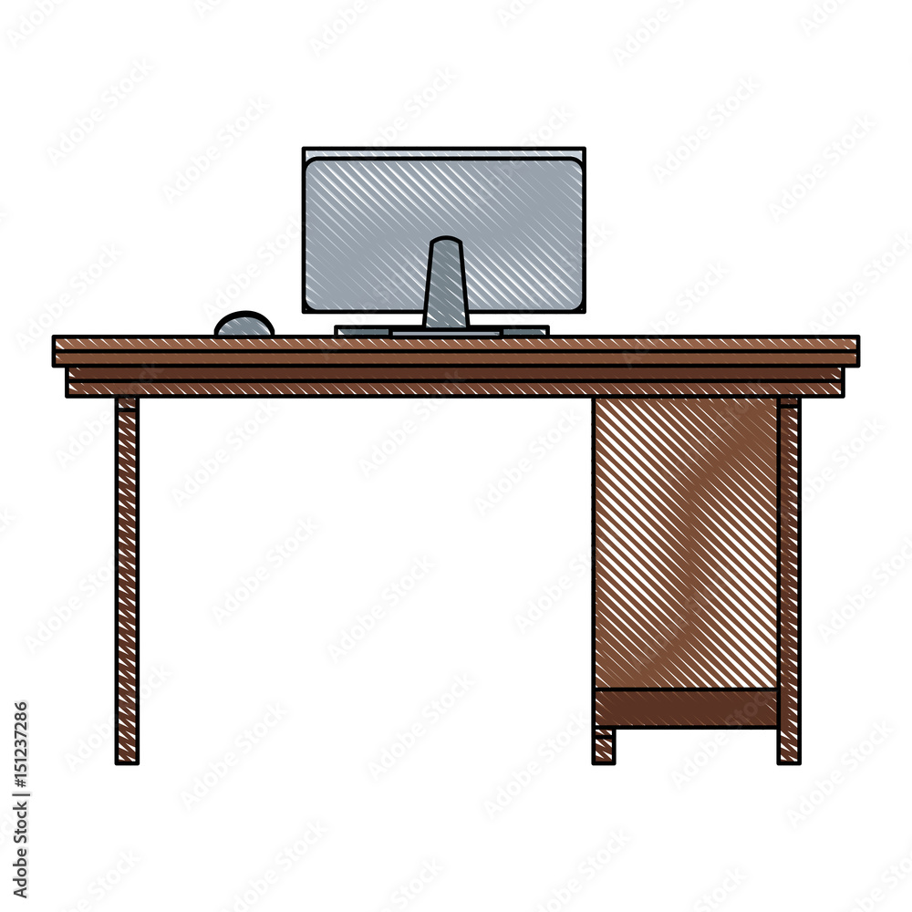 drawing office desk computer workspace furniture vector illustration