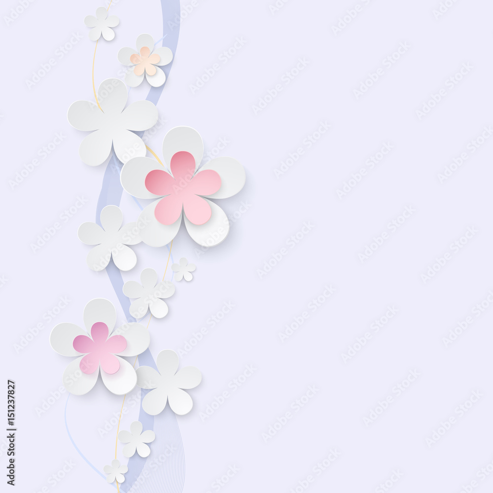 Blue pastel background with white and coloured flowers Blue pastel background with white and coloured flowers