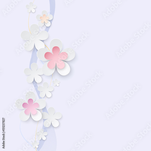 Blue pastel background with white and coloured flowers