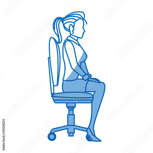business woman sitting office chair working vector illustration