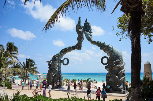 Famous Mermaid Statue at public beach in Mermaid Statue at Public Beach in Playa del Carmen / Fundadores Park in Playa del Carmen in Mexico photo
