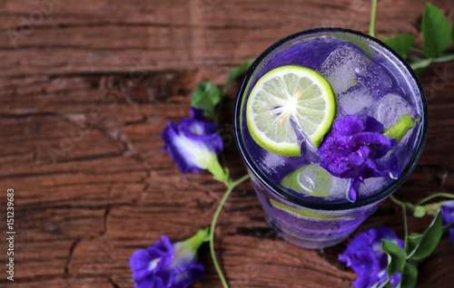 Butterfly pea juice with lemon cool top view