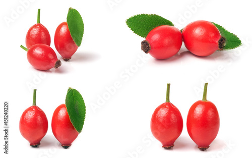 Fototapeta Naklejka Na Ścianę i Meble -  rose hip berry with leaf isolated on white background. Set or collection
