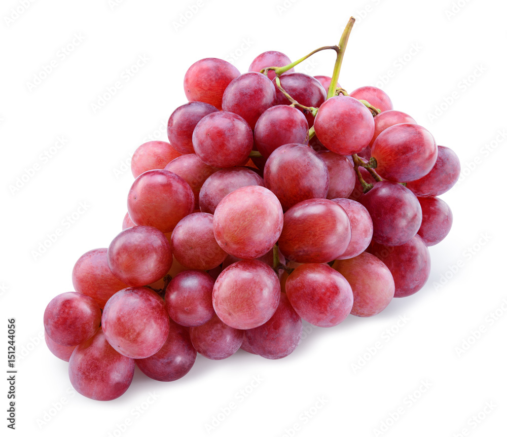 Ripe red grape. Pink bunch isolated on white background. With clipping path. Full depth of field.
