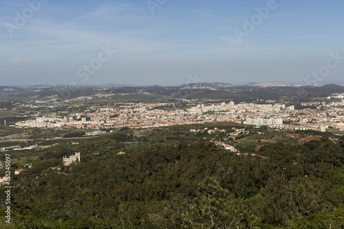 Panoramic view of a beautiful city in Portugal. Blue sky.  Holidays and travelling. Sunny weather. © Eva