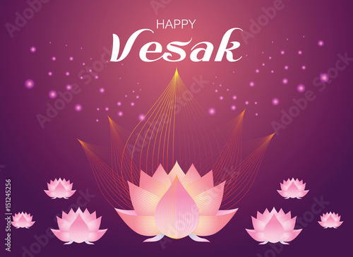 Pink lotus flower on red guardian color background. Vector illustration for Vesak day on white background