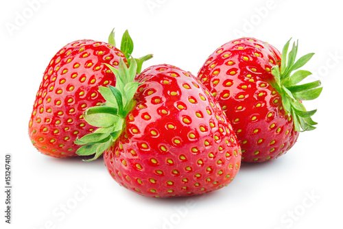 Strawberry. Fresh raw three strawberries isolated on white background.