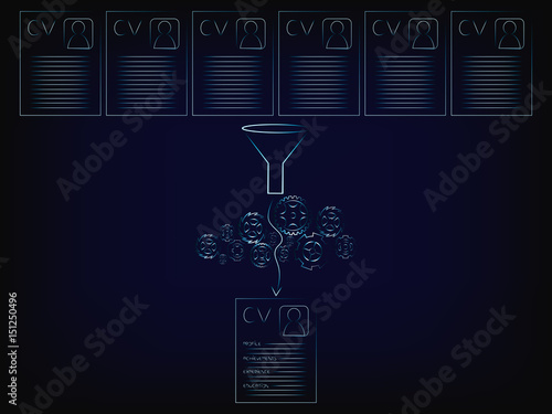 resumes being shortlisted through funnel and gearwheel mechanism