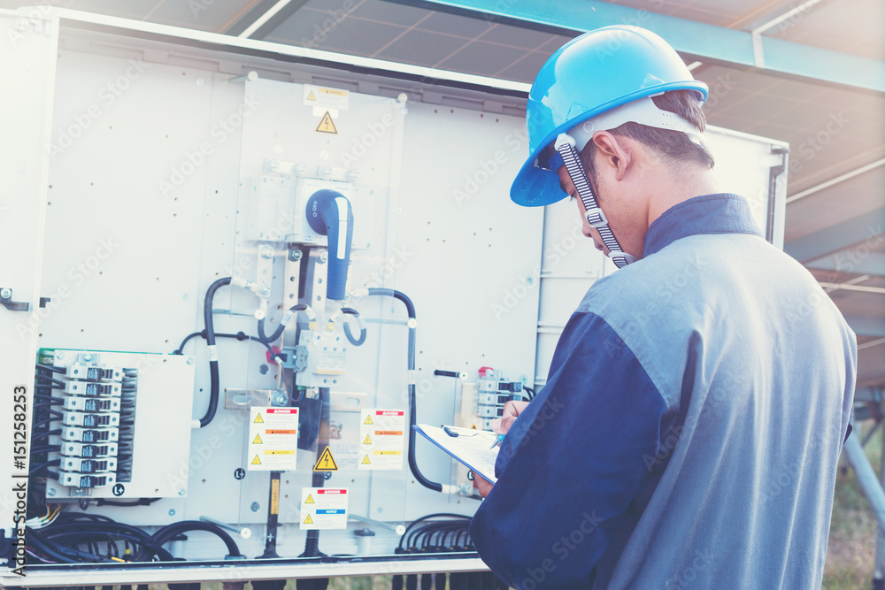 engineer working on checking and maintenance equipment : Switchgear controller to transmission line engineer working on checking and maintenance equipment : Switchgear controller to transmission line
