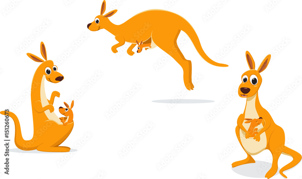 illustration of Mother kangaroo with her baby