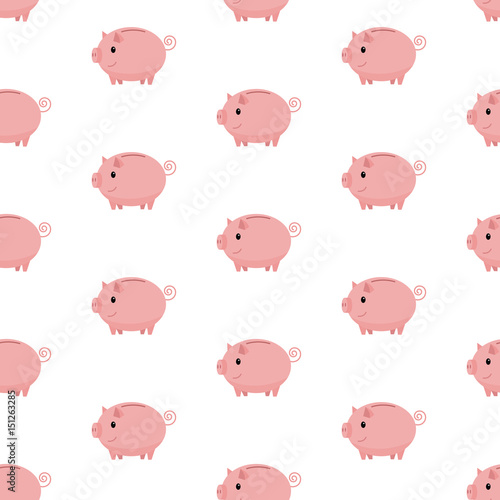 Pink piggy bank seamless pattern. Piggy bank on white background