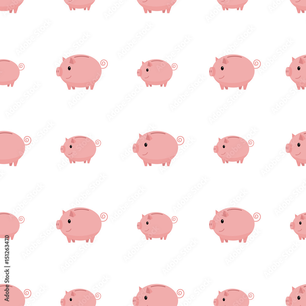 Pink piggy bank seamless pattern. Piggy bank on white background Pink piggy bank seamless pattern. Piggy bank on white background
