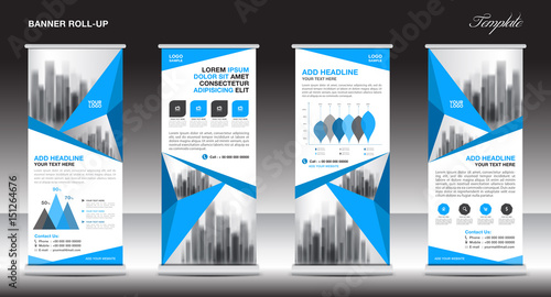 Roll up banner stand template design, Blue banner layout, advertisement, pull up, advertisement, polygon background