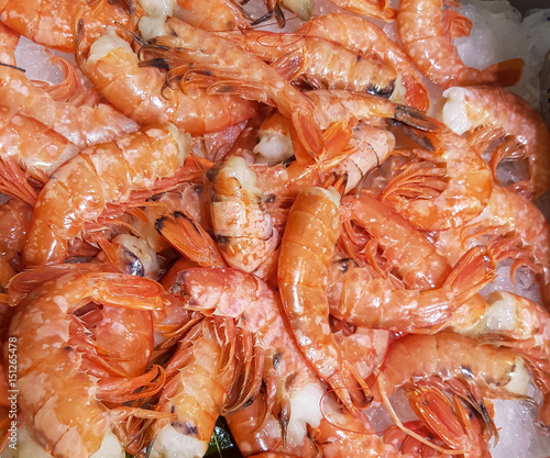 Fresh shrimps on ice