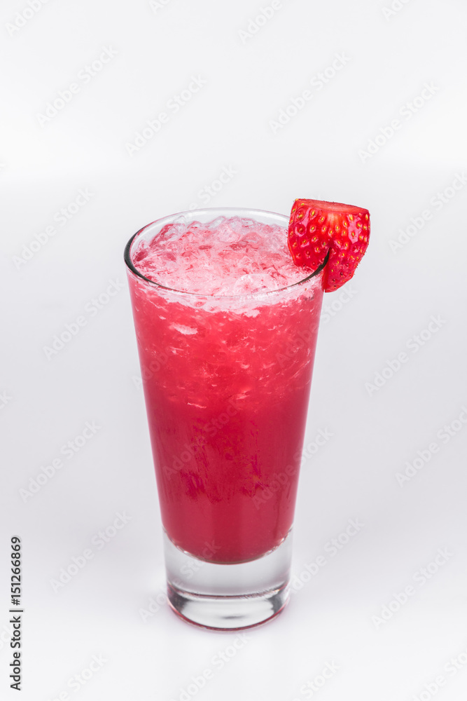Strawberry cocktail with a slice of strawberry on isolated white background Strawberry cocktail with a slice of strawberry on isolated white background