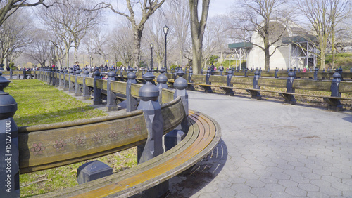 Benches invite to relax at Central Park New York- MANHATTAN / NEW YORK - APRIL 1, 2017