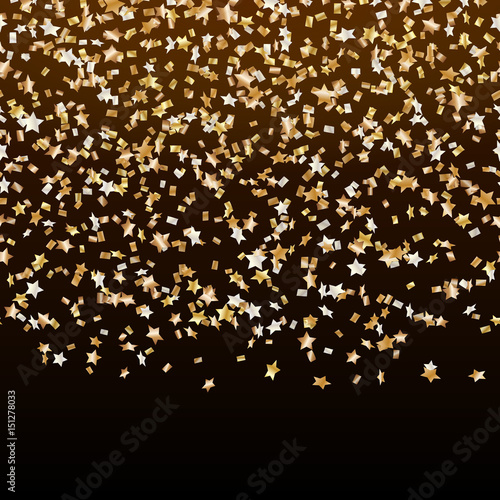 Celebration background with falling gold stars confetti on a black backdrop
