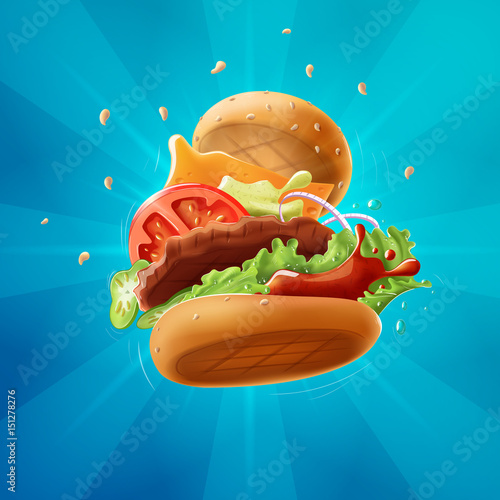 Burger (light background) - vector illustration. Layered, resizable and fully editable.