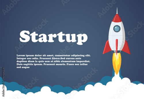 Rocket launch illustration. Business or project startup banner concept. Flat style vector illustration.