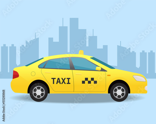 Yellow taxi car. Side view vector illustration.