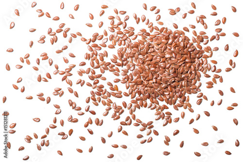 raw flax seeds on white, top view