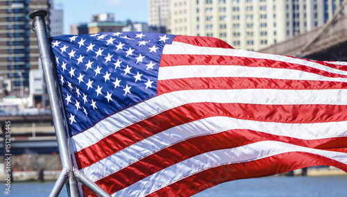 US Flag waving in the wind- MANHATTAN / NEW YORK - APRIL 1, 2017