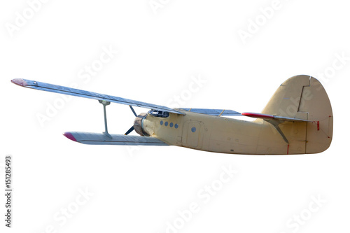 retro vintage airplane. isolaued over white background. airplane in flight. nobody
