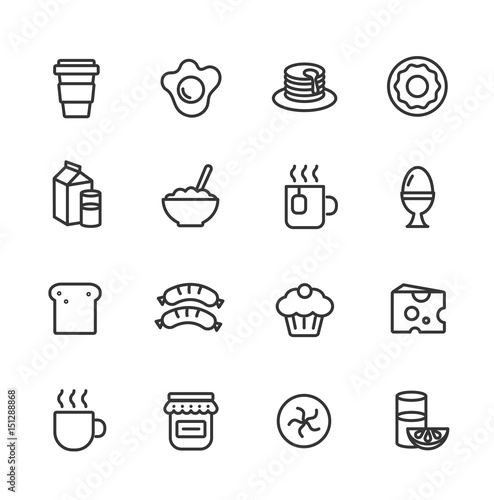 Breakfast menu. Line icon set.