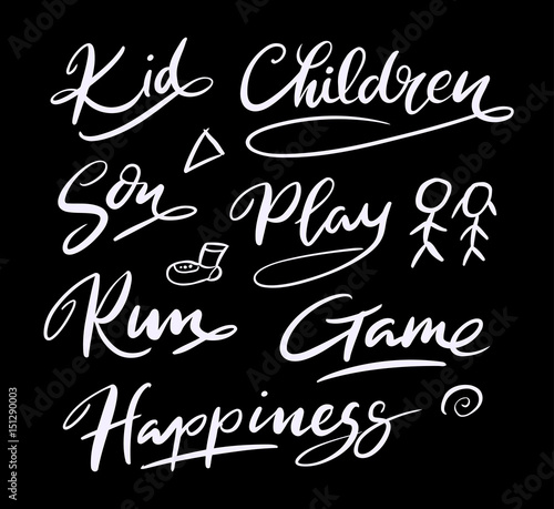 Kid and children hand written typography. Good use for logotype, symbol, cover label, product, brand, poster title or any graphic design you want. Easy to use or change color 