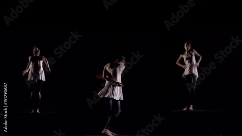 Collage of dynamic meditation of a young girl on a black background