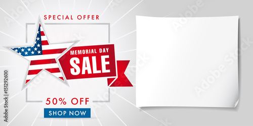 Memorial day sale special offer banner template. Happy Memorial Day Sale discount labels for web banner special offer vector illustration