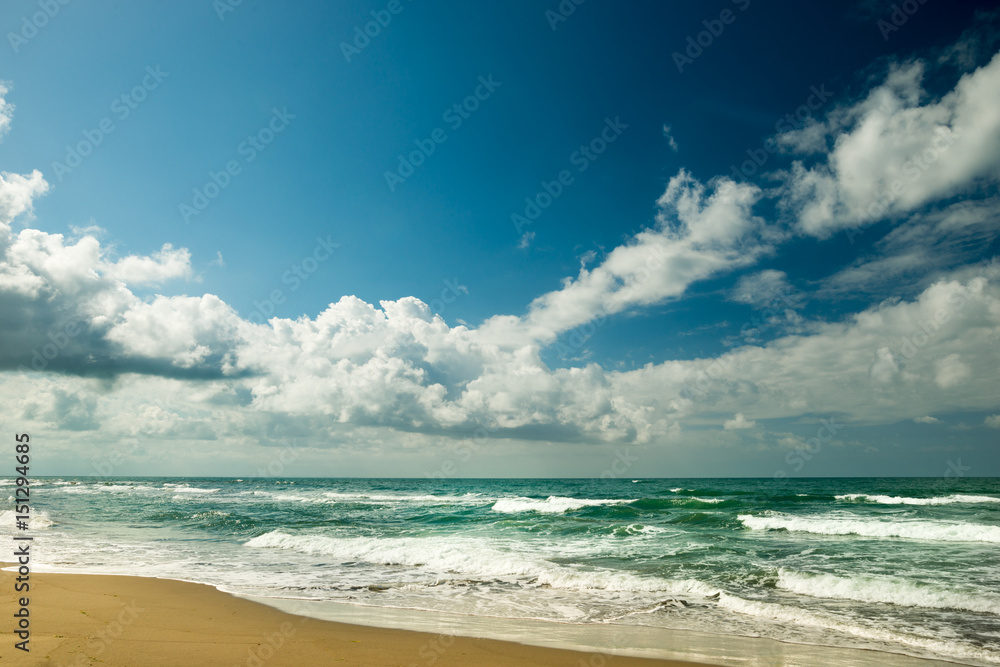 Landscape of sea and clouds, beautiful ocean beach