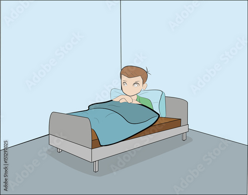 The man is lying in bed. vector illustration.