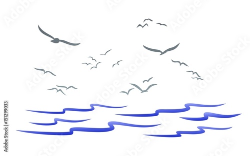Sea with seagulls.