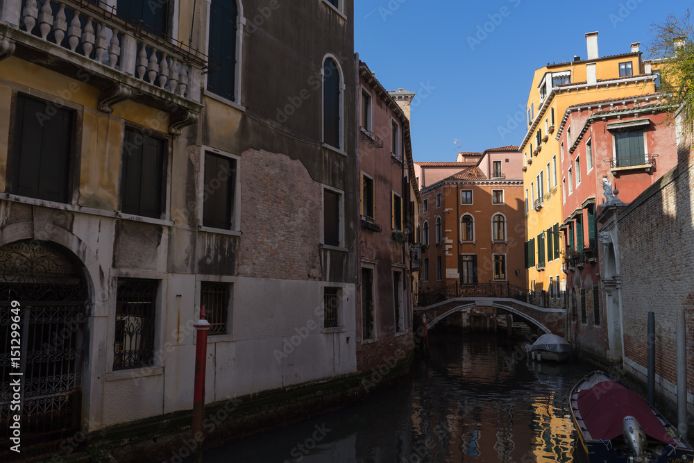 A colorful typical canal in Venice, Italy