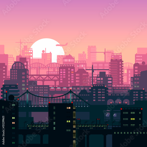 Houses in sunset