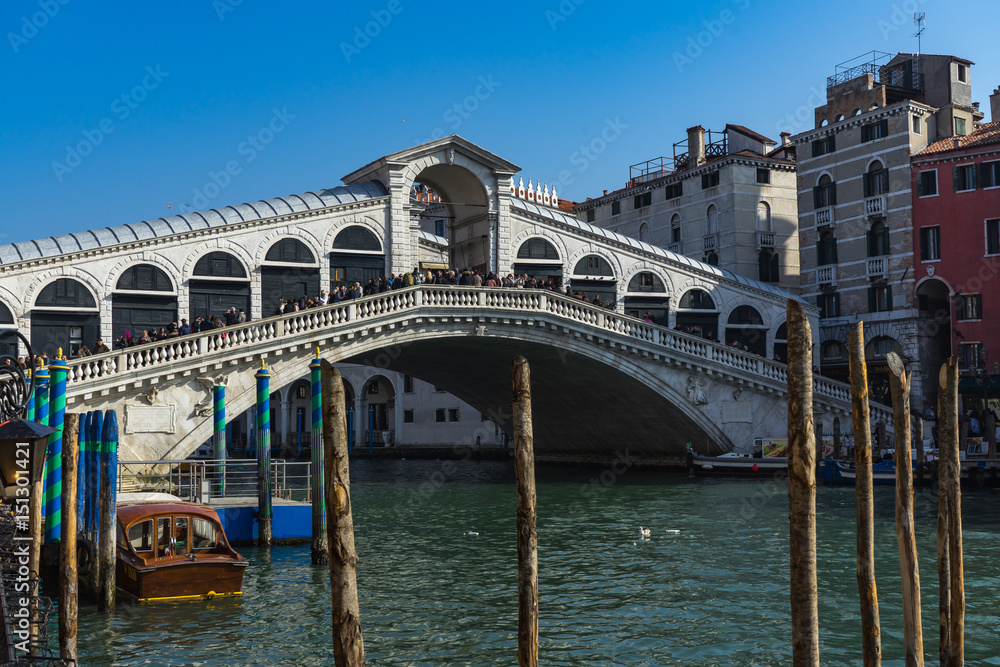The Rialto Bridge, one of the most famous landmarks in Venice, Italy