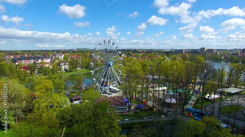 Aerial view of the amusement park in the park Yunost in Kaliningrad, Russia photo