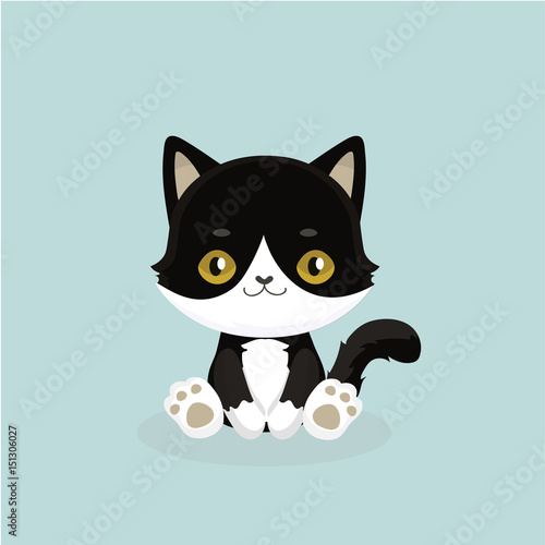 Cute cartoon black cat with big eyes. Vector illustration. 
