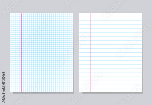Notebook paper. Set of different notebook pages, vector illustration 
