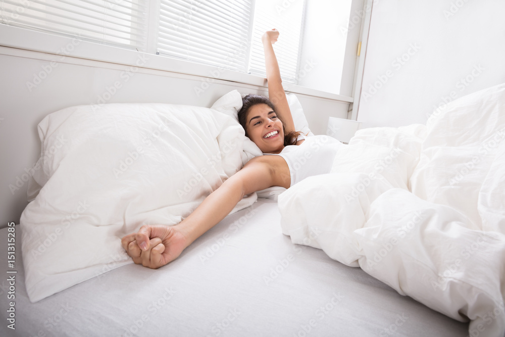 Smiling Woman On Bed Wake Up Smiling Woman On Bed Wake Up