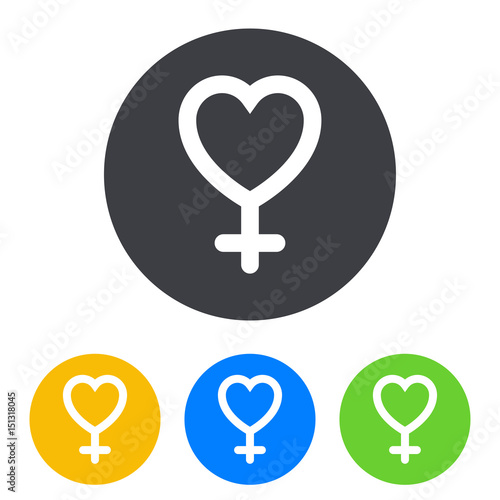 Icono plano corazon simbolo femenino en circulo varios colores