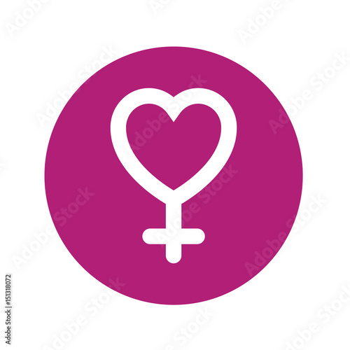 Icono plano corazon simbolo femenino en circulo violeta