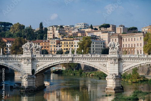 Ancient bridge on Tevere river in Rome near Vatican